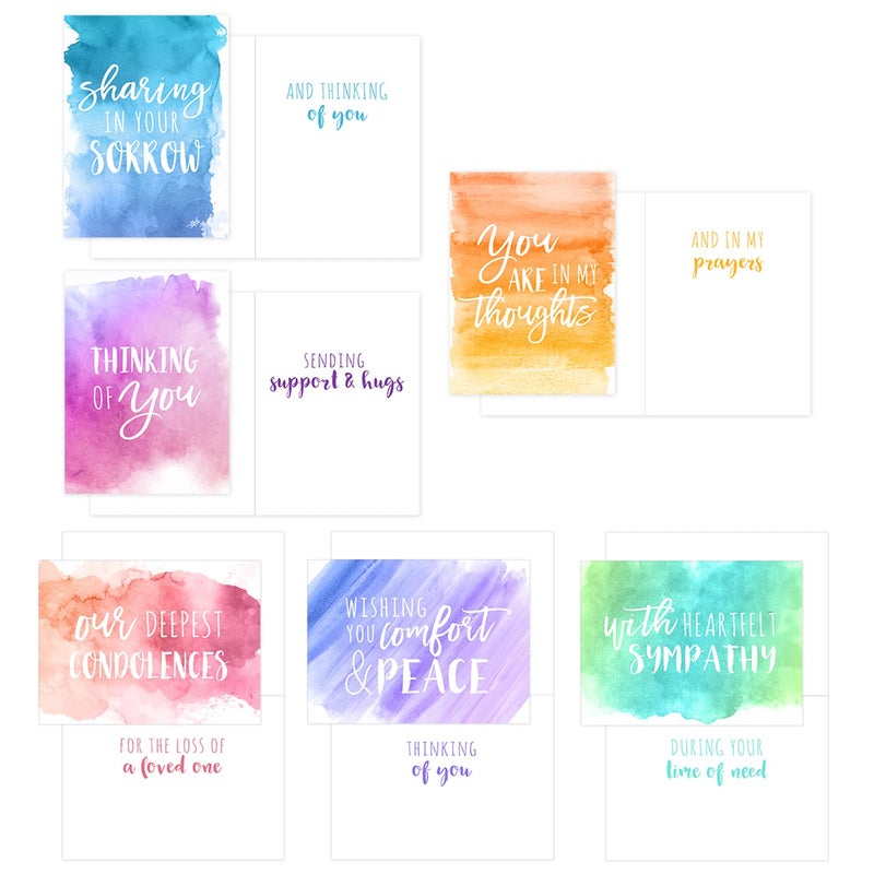 Canopy Street Watercolor Sympathy Cards / 24 Comfort And Peace Note Cards / 6 Colorful Designs With Blank White Envelopes / 4 5/8" x 6 1/4" Thinking Of You Greeting Cards - Image 3